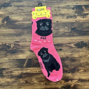 Foozys Pug Print Crew Pink Socks Women's One Size